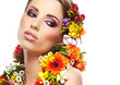 Foto: Beautiful woman with flower wreath. Space for text. Beautiful woman with flower wreath. Space for text.