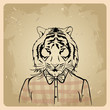 Tiger hipster in a shirt on a vintage background