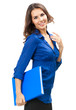 Businesswoman with blue folder, isolated