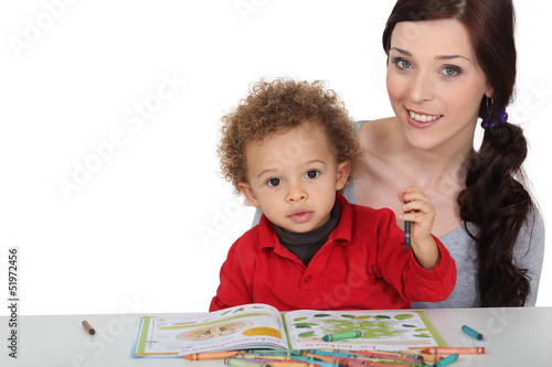 Photo: Mother and toddler drawing Mother and toddler drawing