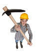 Woman holding pick axe