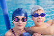 happy children group  at swimming pool