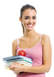 Photo: Young woman with notebooks, isolated Young woman with notebooks, isolated