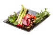 Lobster leg with salad and asparagus