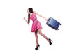 Young woman ready for summer vacation on white
