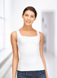 smiling teenage girl in blank white t-shirt