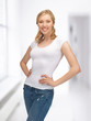 woman in blank white t-shirt