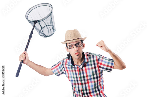Photo: Gardener with net isolated on white Gardener with net isolated on white