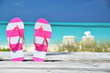 Photo: Flip-flops against ocean. Exuma, Bahamas Flip-flops against ocean. Exuma, Bahamas