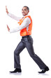 Man in life jacket isolated on white