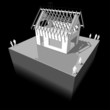 Construction of detached house with wooden roof framework