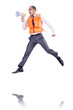 Man in life jacket isolated on white