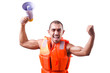 Man in life jacket isolated on white