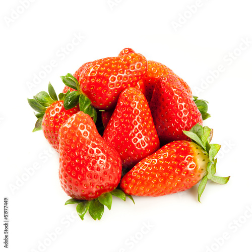 Photo: Strawberries with leaves. Isolated on a white background. Strawberries with leaves. Isolated on a white background.