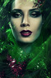 Foto: passionate woman in hood with green gemstones passionate woman in hood with green gemstones