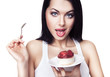 playful woman with cake