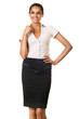 smiling businesswoman in skirt
