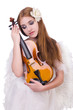 Young violin player isolated on white
