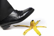 Oops! Man's foot about to slip on banana peel