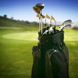 Golf clubs, golf bag, selective focus