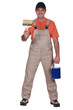 Happy decorator with brush and pot
