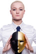Woman with mask in hypocrisy concept