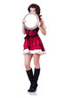 Bavarian girl with tray on white