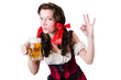 Bavarian girl with tray on white
