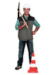 Construction worker with a pickaxe