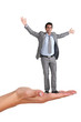 Businessman standing on a woman's hand