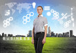 Foto: Business person with digital symbols Business person with digital symbols