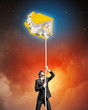 Image of businessman climbing rope