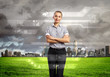 Business person with digital symbols