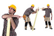 Photo: Builder with a piece of timber Builder with a piece of timber