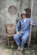 retro farmer with rake