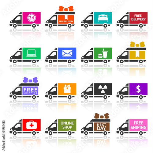 Vector: Set of Cargo trucks colored icons Set of Cargo trucks colored icons