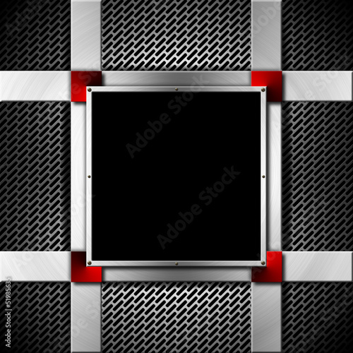 Illustration: Red and Metal Background with Metal Frame Red and Metal Background with Metal Frame