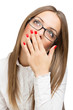 Tired businesswoman yawning looking up