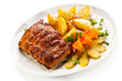 Tasty grilled ribs with vegetables