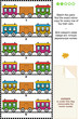 Visual puzzle: find the mirror copy for every train cars row