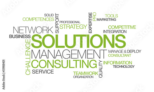 Illustration: Network Solutions management consulting word tag cloud image Network Solutions management consulting word tag cloud image