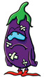Funny cartoon eggplant is battered