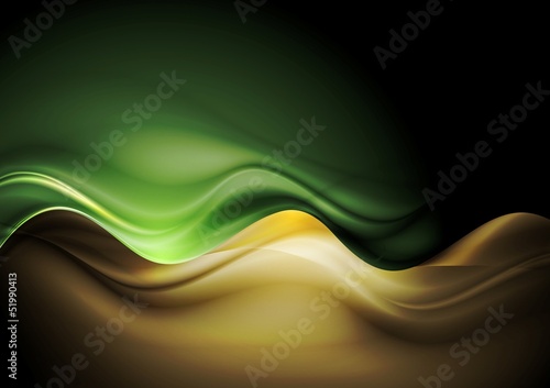 Vector: Dark orange and green waves template Dark orange and green waves template