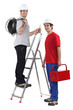 Two electrician with step ladder