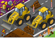 Isometric Yellow Bulldozerin front view