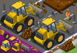 isometric yellow bulldozer in rear view
