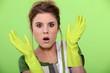 Shocked cleaning lady
