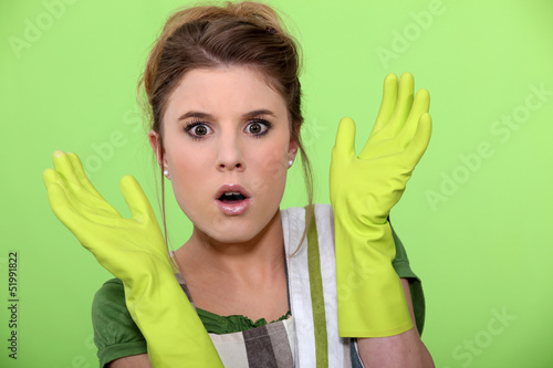 Photo: Shocked cleaning lady Shocked cleaning lady