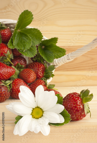 Photo: Strawberries, summer, flower, basket. Strawberries, summer, flower, basket.