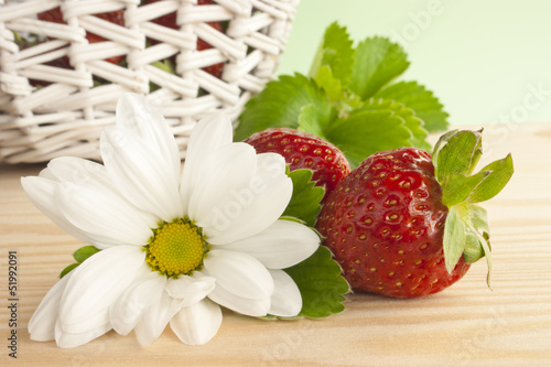 Photo: Strawberries, summer, flower, basket. Strawberries, summer, flower, basket.